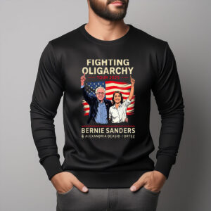 Bernie Sanders AOC Fighting Oligarchy Anti Trump US Flag 2025 Long Sleeve Shirt