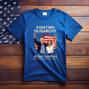 Bernie Sanders AOC Fighting Oligarchy Anti Trump US Flag 2025 Tee Shirt